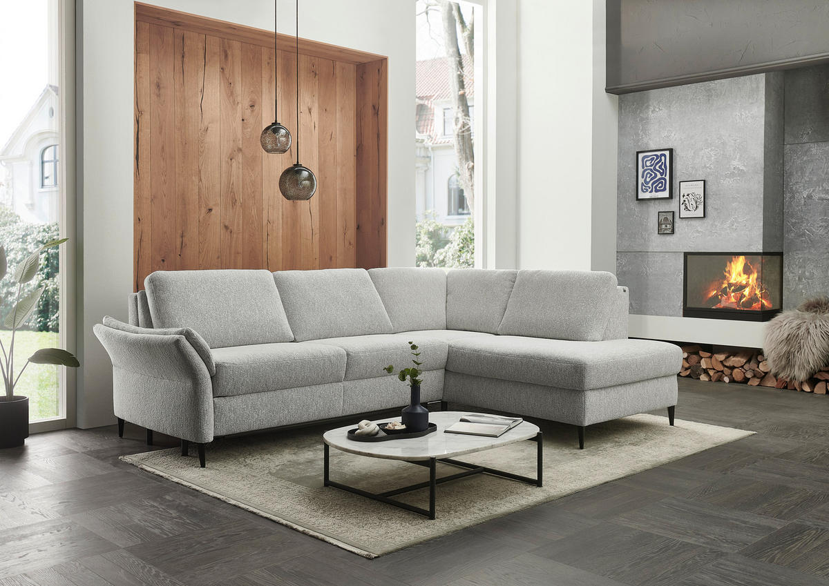 ECKSOFA Webstoff Ecru  - Ecru/Schwarz, Konventionell, Textil/Metall (277/201cm) - Dieter Knoll