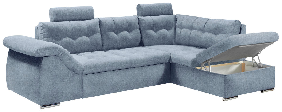 ECKSOFA Blau Mikrovelours  - Blau, KONVENTIONELL, Kunststoff/Textil (283/193cm) - MID.YOU
