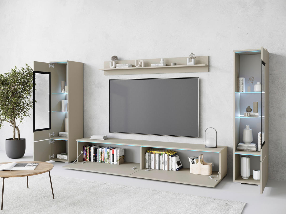 HYLLKOMBINATION 4 delar  i beige, kashmir   - beige/grå, Trend, trämaterial/glas (240/130/33cm)