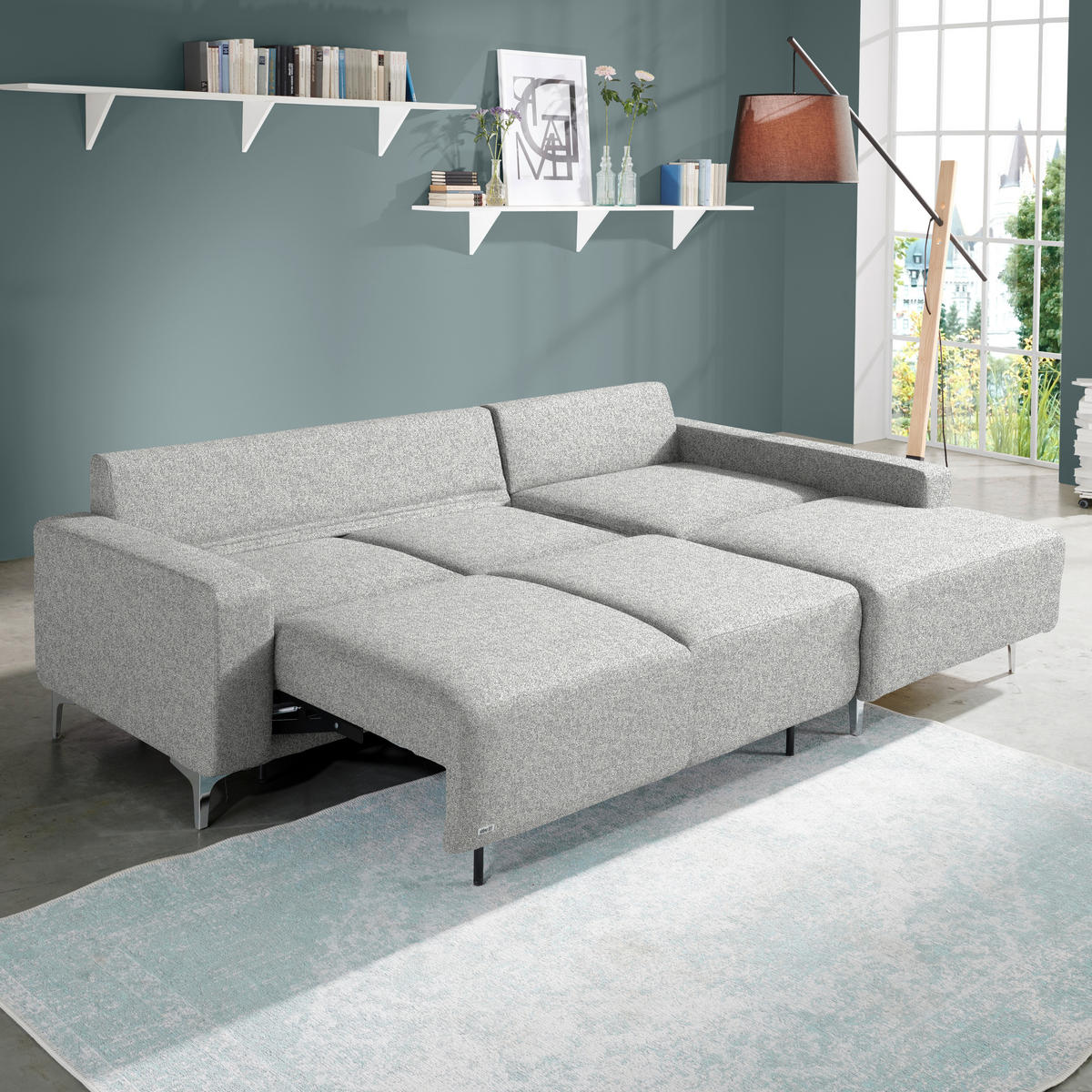ECKSOFA  in Mikrovelours Naturfarben  248/160 cm  - Alufarben/Naturfarben, Design, Textil/Metall (248/160cm) - Sedda