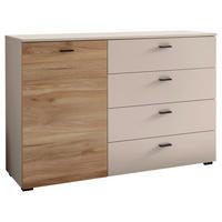 ŠIROKA KOMODA, barve hrasta, kašmir  - črna/kašmir, Konvencionalno, kovina/umetna masa (125/83,2/38cm) - Hom`in