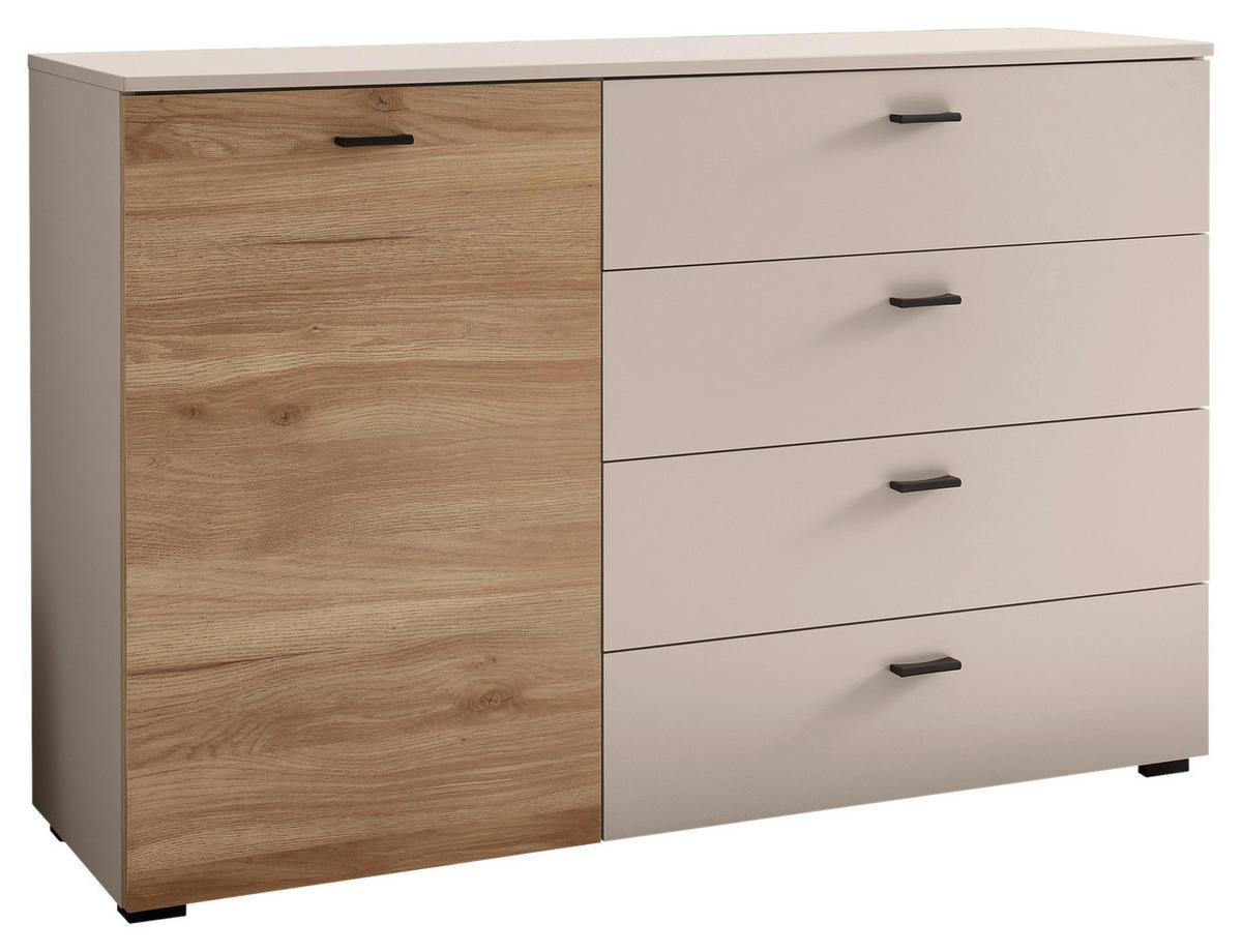 ŠIROKA KOMODA, barve hrasta, kašmir  - črna/kašmir, Konvencionalno, kovina/umetna masa (125/83,2/38cm) - Hom`in