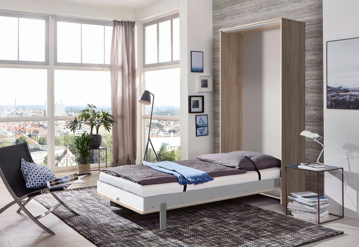 SCHRANKBETT 90/200 cm,  in Eichefarben, Lattenrost inkl.  - Eichefarben, KONVENTIONELL, Holz/Metall (90/200cm) - MID.YOU