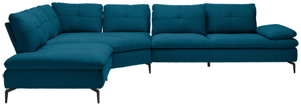 ECKSOFA in Flachgewebe Dunkelblau  - Schwarz/Dunkelblau, Design, Textil/Metall (271/344cm) - Chilliano
