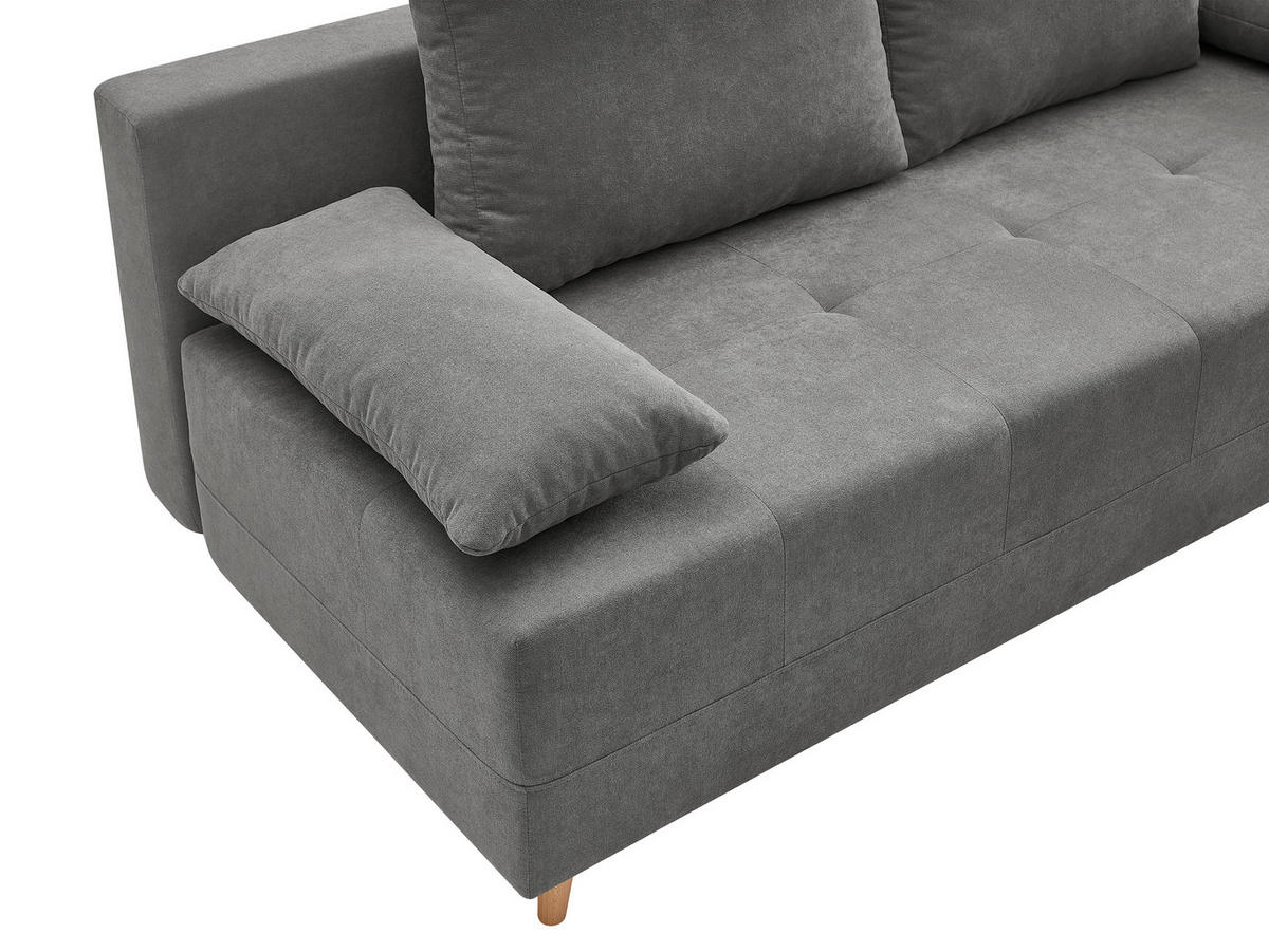 SCHLAFSOFA LUMOS Samt Grau  inkl. Rückenkissen, Armlehnenkissen, Schlaffunktion, Rücken echt, Stauraum  - Naturfarben/Grau, Design, Textil (206/96/96cm) - P & B