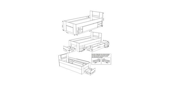STAURAUMBETT 90/200 cm in Graphitfarben, Eiche Artisan - Graphitfarben/Eiche Artisan, KONVENTIONELL, Holzwerkstoff (90/200cm) - Carryhome
