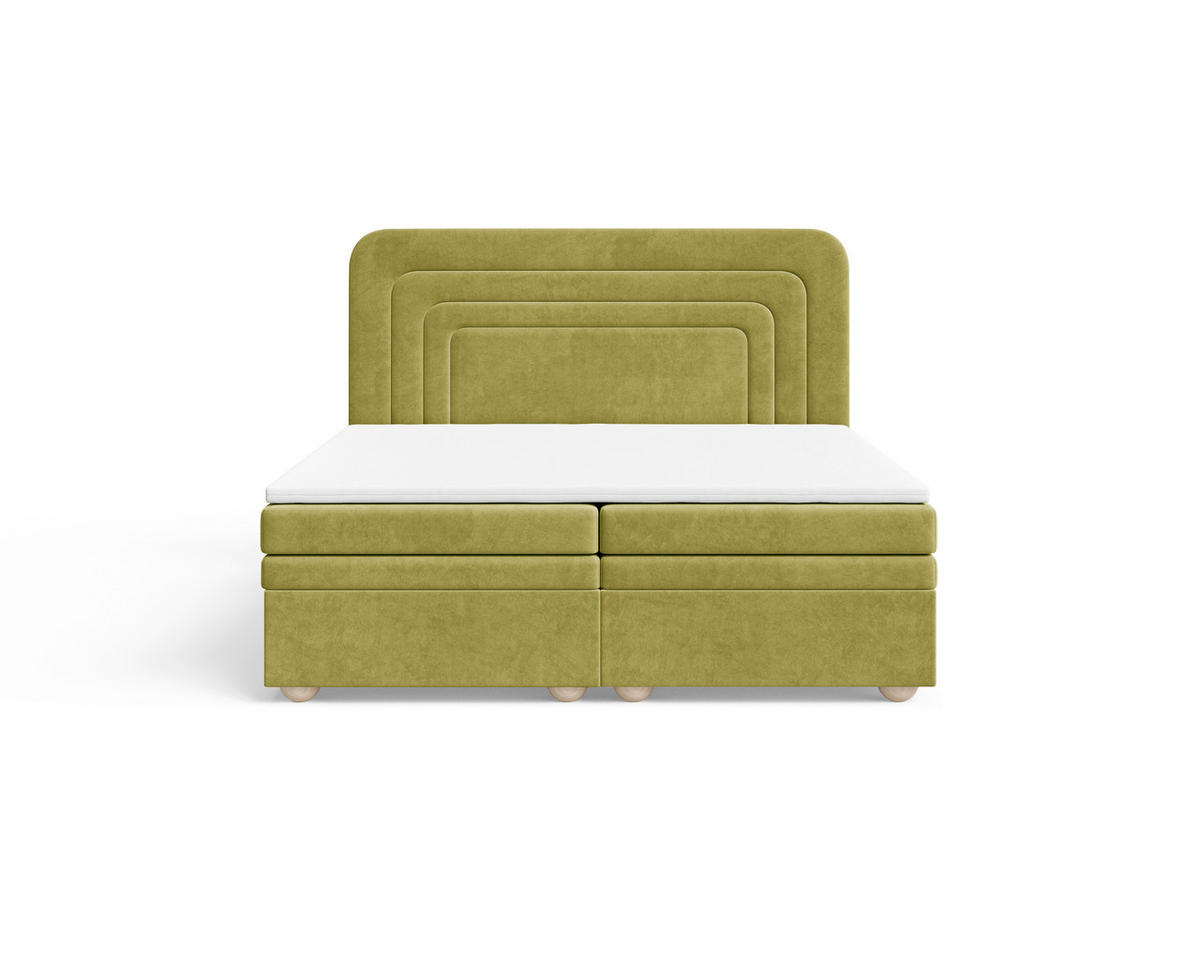 BOXBETT 180/200 cm,  in Olivgrün, gepolstertes Kopfteil, Bettkasten, Topper, H2 + H3 = mittel + fest  - Braun/Olivgrün, MODERN, Holz/Kunststoff (180/200cm) - Livetastic