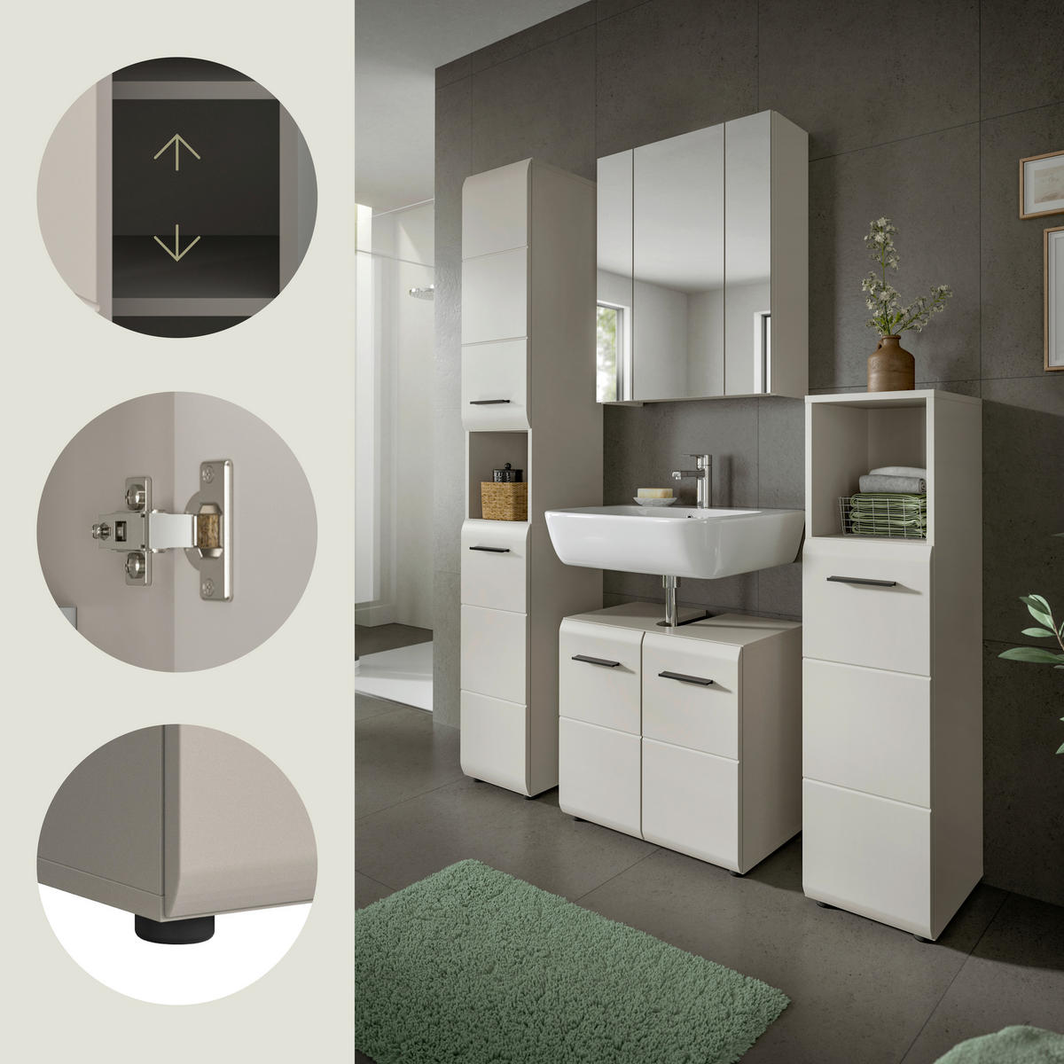 BADEZIMMER 4-teilig 120 cm  - Kaschmir/Schwarz, Trend, Glas/Holzwerkstoff (120cm) - MID.YOU