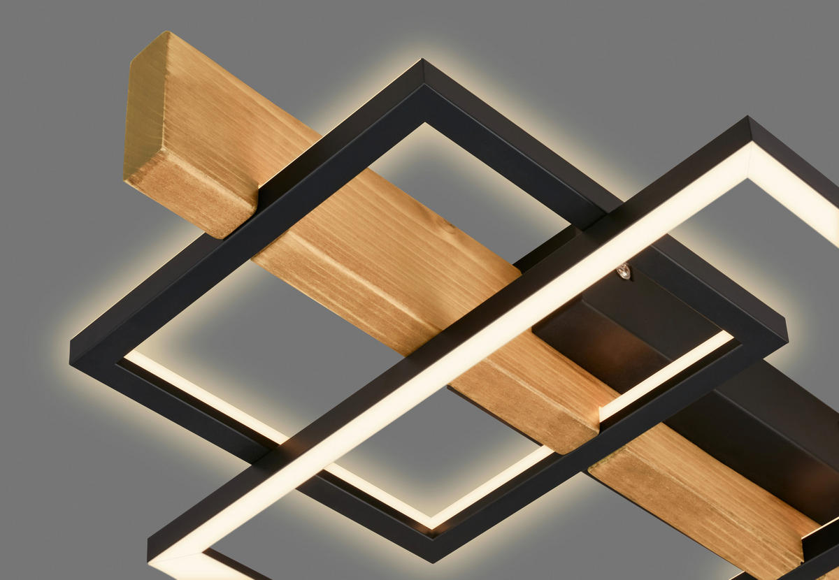 LED-DECKENLEUCHTE 55/30/8 cm   - Eichefarben/Schwarz, Natur, Holz/Metall (55/30/8cm) - Briloner