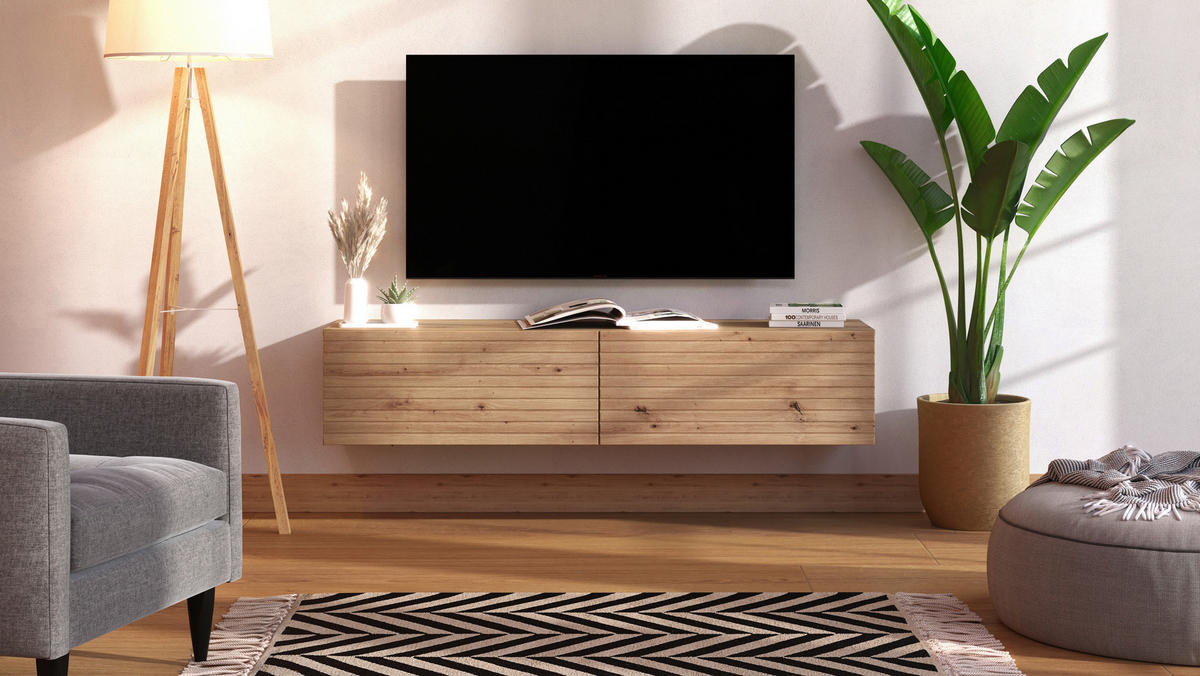 STOJAN NA TV, dub artisan, 154/32/42 cm - dub artisan, Basics, kompozitné drevo (154/32/42cm) - Xora
