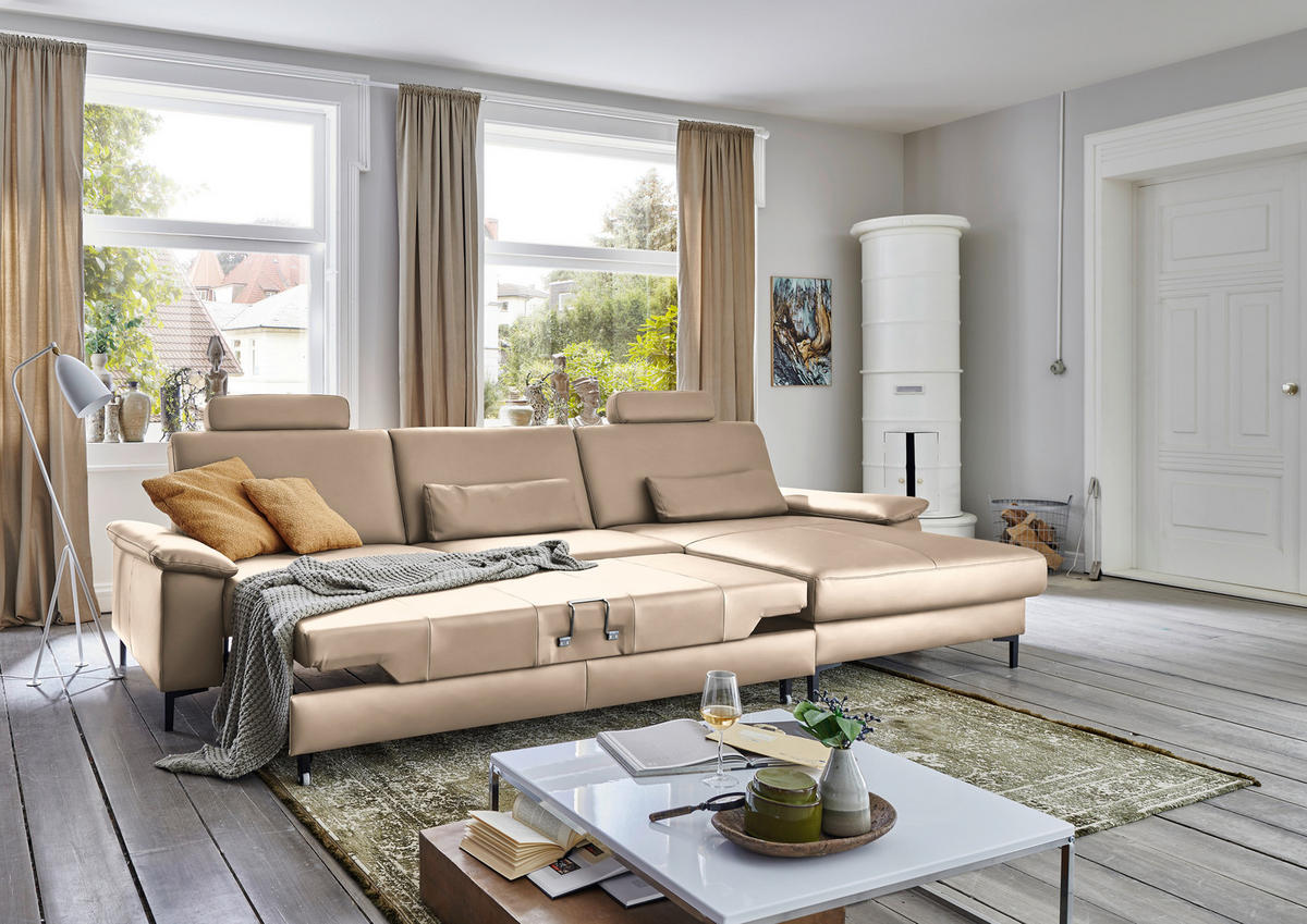 ECKSOFA in Echtleder Hellbraun  - Hellbraun/Schwarz, Design, Leder/Metall (334/176cm) - Dieter Knoll