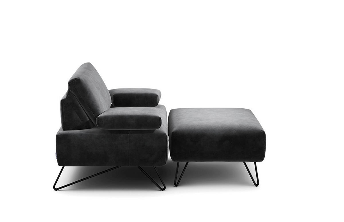 SESSELSET Samt Armteilverstellung    - Anthrazit/Schwarz, Design, Textil/Metall (114-142/85/86-94cm) - SENSOO