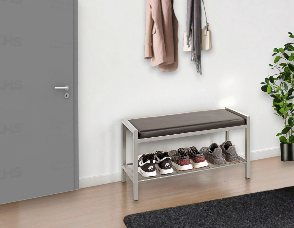 Bancă Pentru Hol 80/48/32 cm  - culoare aluminiu/negru, Basics, metal/textil (80/48/32cm) - Carryhome