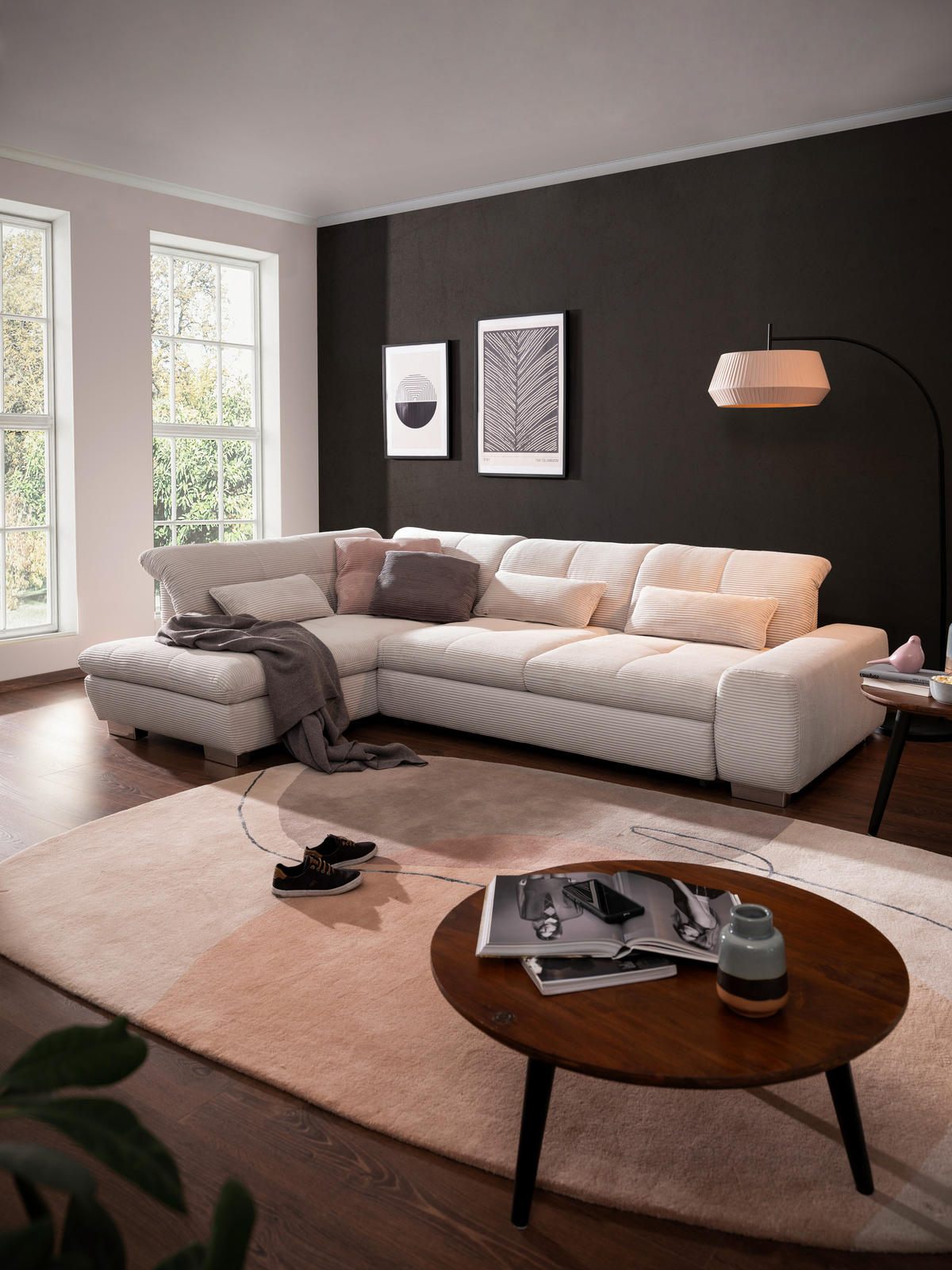 ECKSOFA Hellgrau Cord  - Chromfarben/Hellgrau, Design, Kunststoff/Textil (212/292cm) - SetOne by Musterring