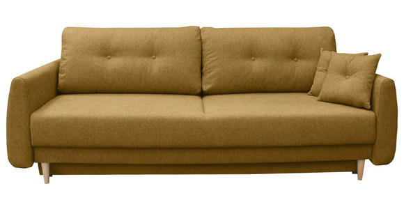 SCHLAFSOFA Webstoff Senfgelb  - Buchefarben/Senfgelb, KONVENTIONELL, Holz/Textil (220/90/95cm) - Carryhome
