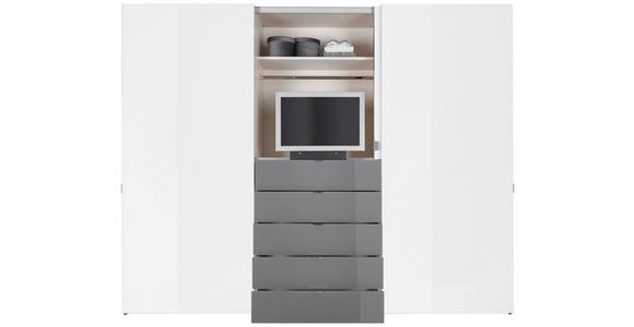 SCHWEBETÜRENSCHRANK in Grau, Weiß - Chromfarben/Weiß, Design, Glas/Holzwerkstoff (280/222/68cm) - Moderano