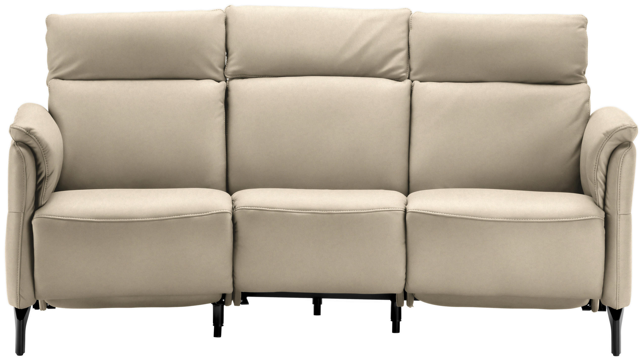 TRAPEZSOFA Echtleder Ecru  - Ecru/Schwarz, KONVENTIONELL, Leder/Metall (221/103/95cm) - Dieter Knoll