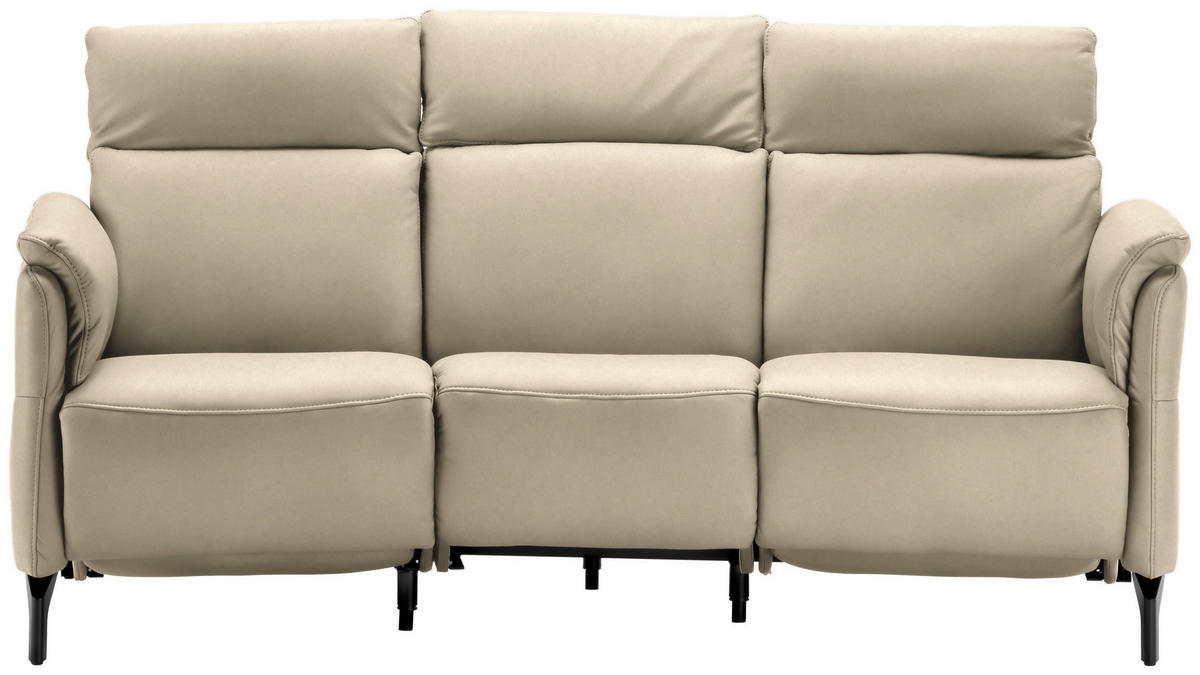 TRAPEZSOFA in Echtleder Ecru  - Ecru/Schwarz, Konventionell, Leder/Metall (221/103/95cm) - Dieter Knoll