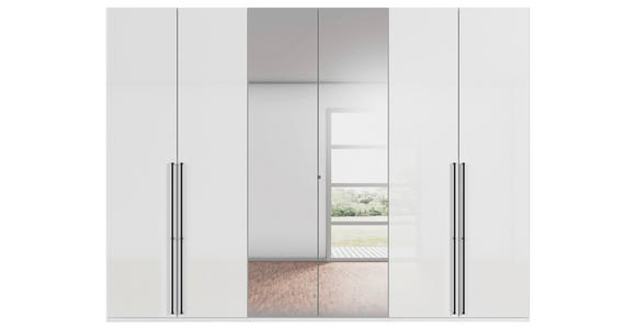 DREHTÜRENSCHRANK 301/235/61 cm,  in Weiß, 6-türig  - Chromfarben/Schwarz, Basics, Glas/Holzwerkstoff (301/235/61cm) - Novel