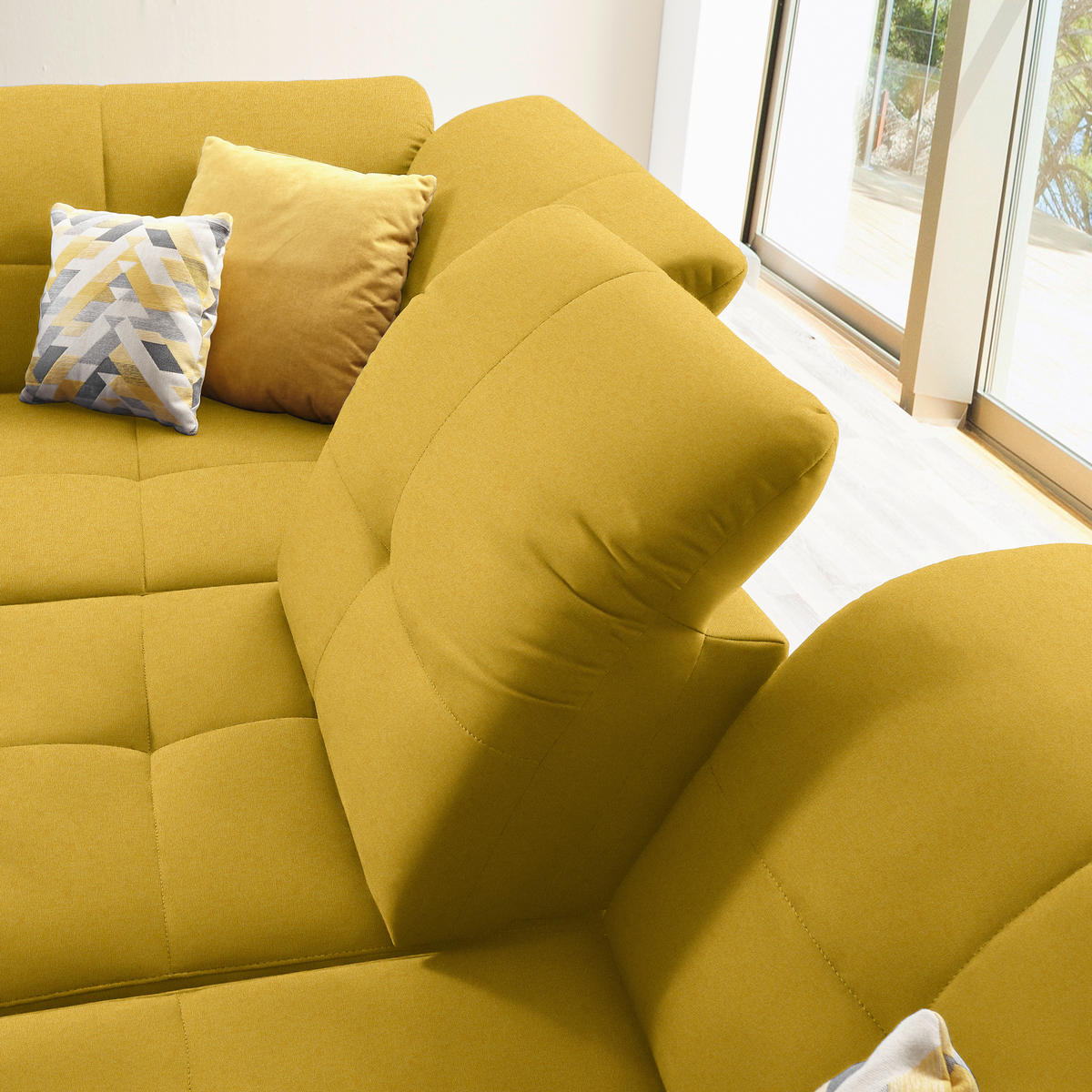 ECKSOFA in Chenille Currygelb  240/308 cm  - Currygelb/Schwarz, Design, Textil/Metall (240/308cm) - Xora