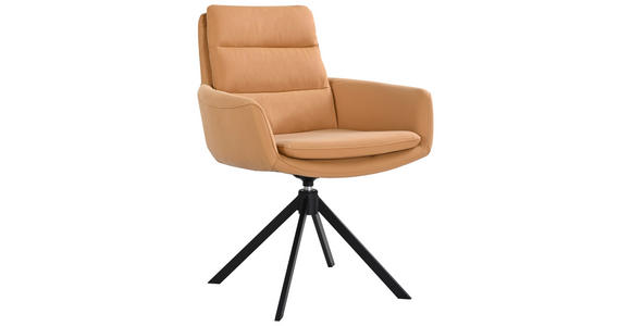 ARMLEHNSTUHL  in Stahl Echtleder pigmentiert  - Dunkelgelb/Schwarz, Design, Leder/Metall (62,5/89/66,5cm) - Dieter Knoll