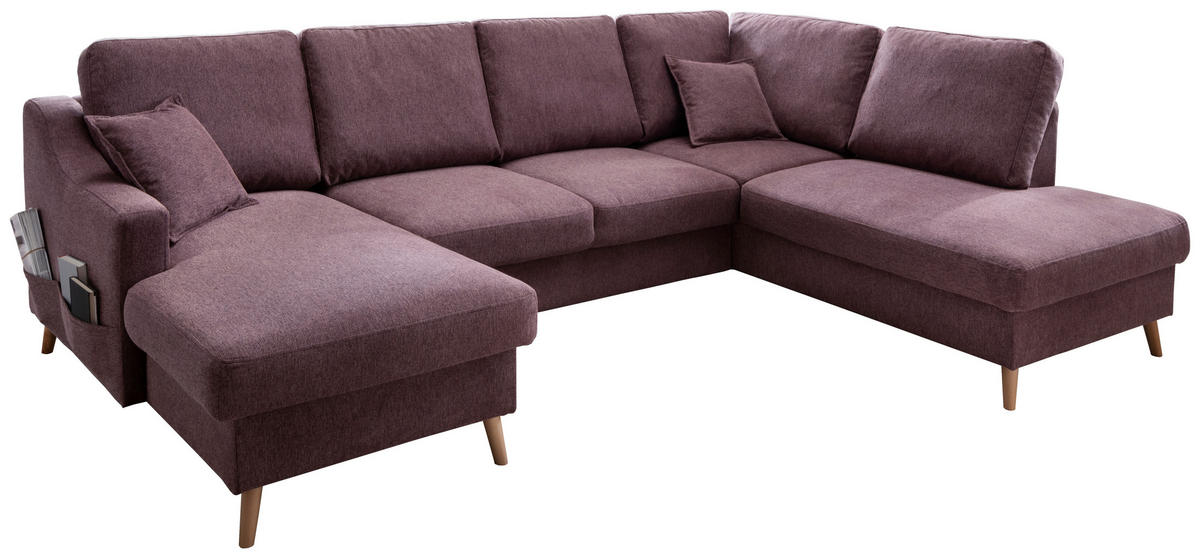 WOHNLANDSCHAFT in Struktur Bordeaux  - Bordeaux/Naturfarben, Konventionell, Holz/Textil (150/301/200cm) - P & B
