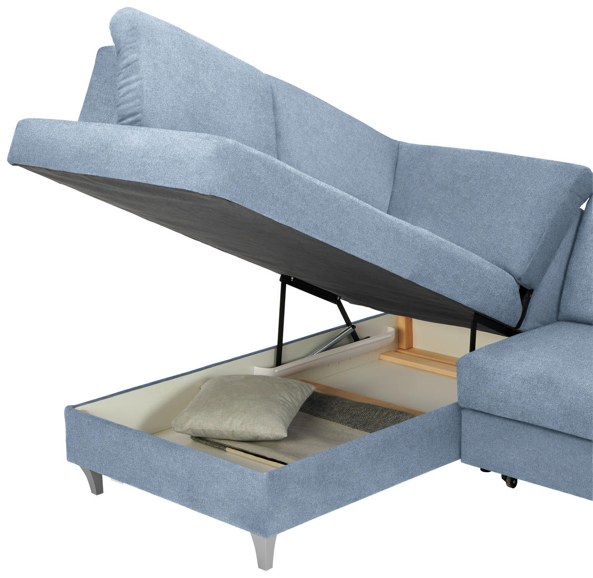 ECKSOFA in Flachgewebe Blau  - Blau/Silberfarben, Konventionell, Holz/Textil (186/255cm) - Cantus