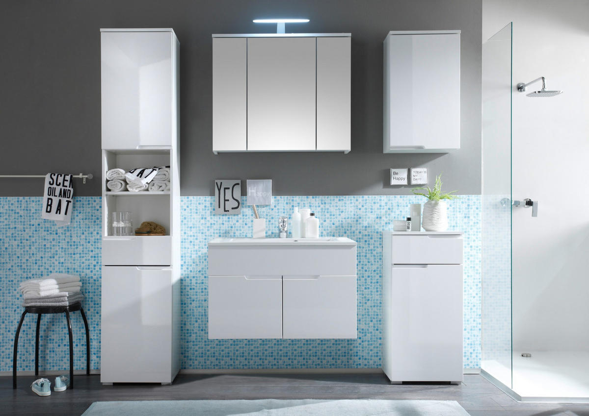 Bază Cu Lavoar  - alb/alb lucios intens, Design, materiale naturale/material pe bază de lemn (81/55/47cm) - Xora