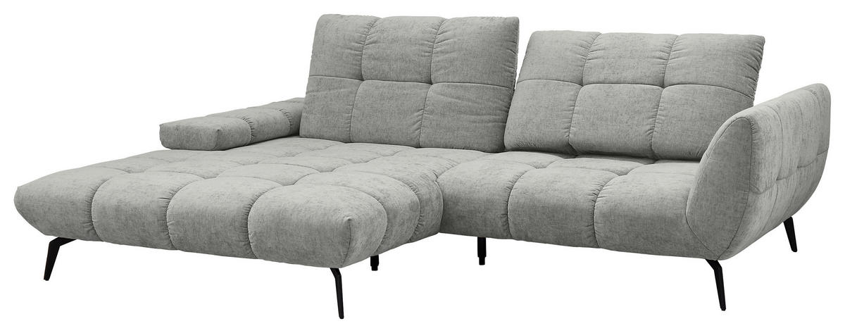ECKSOFA Hellgrau Flachgewebe Rücken echt, Sitztiefenverstellung  - Hellgrau/Schwarz, KONVENTIONELL, Textil/Metall (211/273cm) - SetOne by Musterring