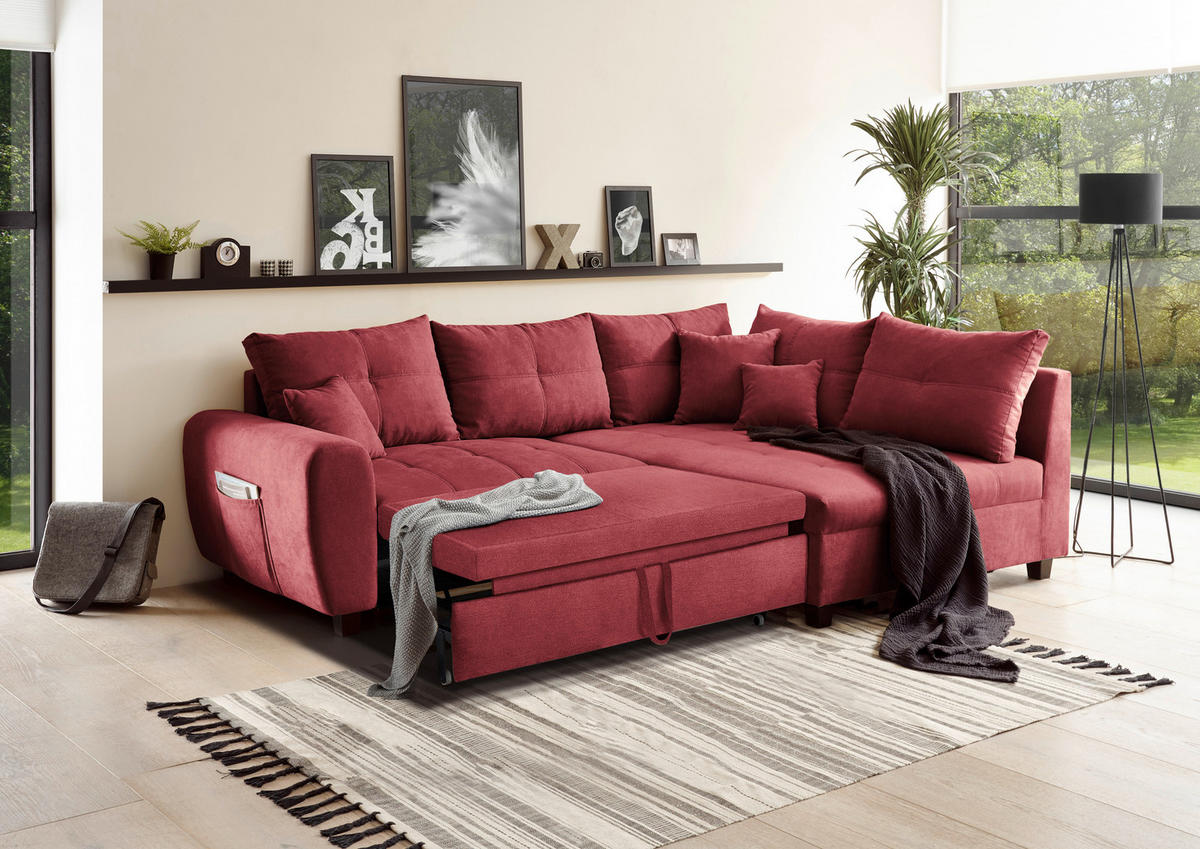 HÖRNSOFFA i mikrovelour bär  - bär/svart, Basics, trämaterial/textil (248/176cm) - MID.YOU