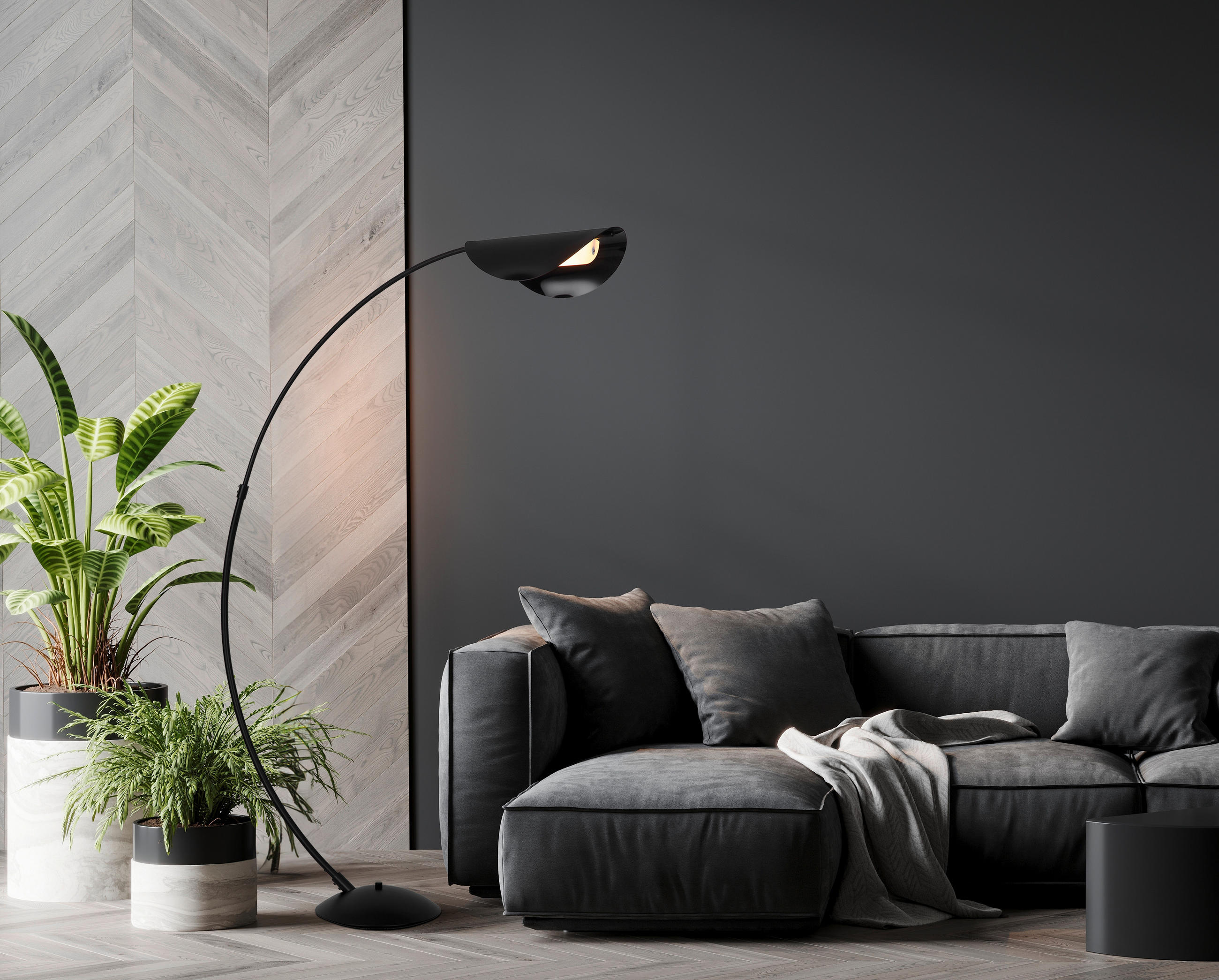 LED-STEHLEUCHTE ROBLES 124/35/182 cm   - Schwarz/Grau, Design, Kunststoff/Metall (124/35/182cm) - Globo