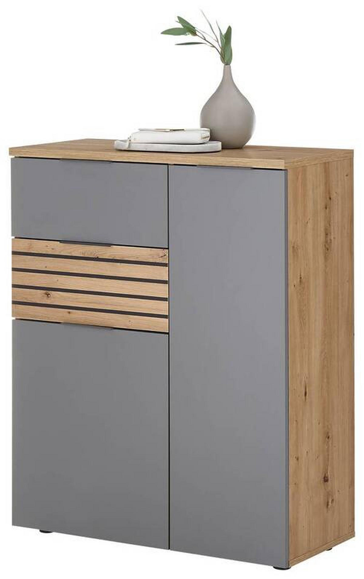 SCHUHSCHRANK Grau, Eiche Artisan  - Schwarz/Eiche Artisan, Natur, Holzwerkstoff/Kunststoff (85/105/38cm) - MID.YOU