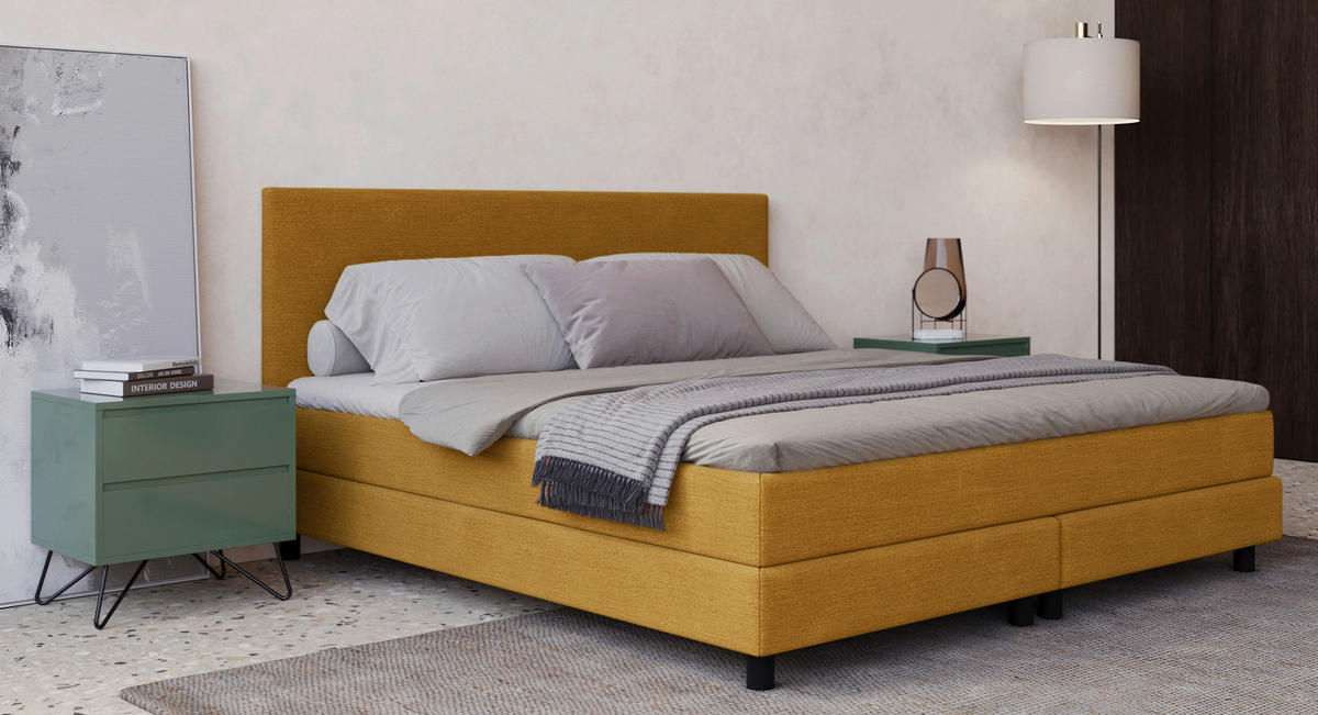 BOXBETT 180/200 cm,  in Gelb, Matratze, Topper, H3 = fest  - Gelb/Schwarz, MODERN, Holzwerkstoff/Textil (180/200cm) - MID.YOU