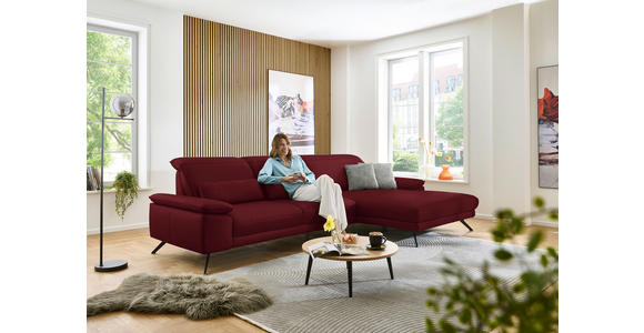 ECKSOFA in Echtleder Dunkelrot  - Schwarz/Dunkelrot, Design, Leder/Metall (332/193cm) - Dieter Knoll