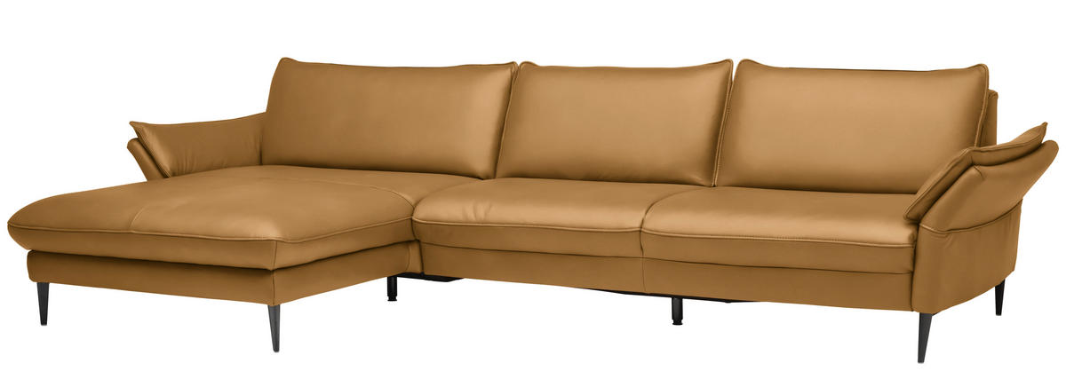 ECKSOFA in Echtleder Currygelb  - Currygelb/Schwarz, Design, Leder/Metall (172/334cm) - Valdera