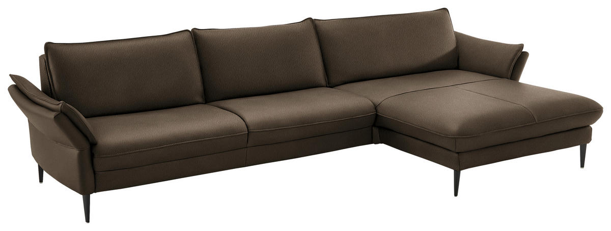 ECKSOFA in Echtleder Dunkelbraun  - Dunkelbraun/Schwarz, Design, Leder/Metall (334/172cm) - Hukla