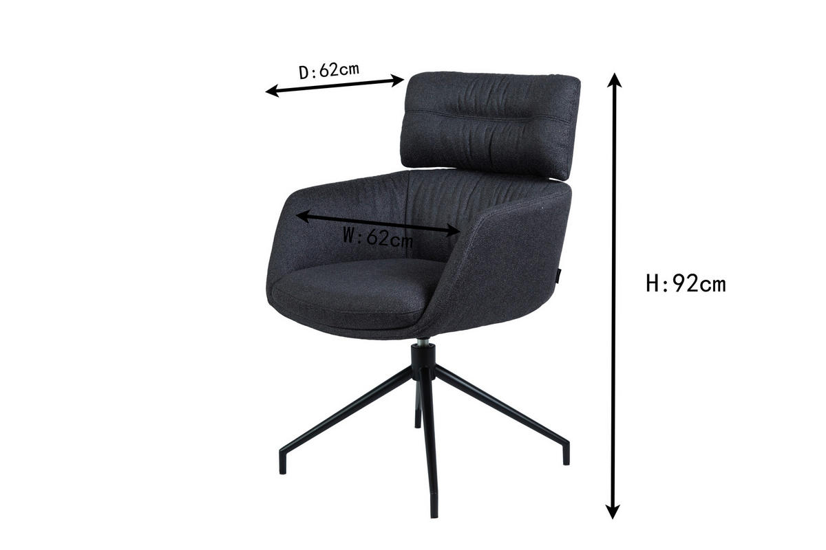 ARMLEHNSTUHL  Stoffauswahl, Sitzfläche 360° drehbar, automatische Rückholfunktion Webstoff  Graphitfarben, Schwarz  - Graphitfarben/Schwarz, Design, Textil/Metall (62/92/66cm) - Dieter Knoll