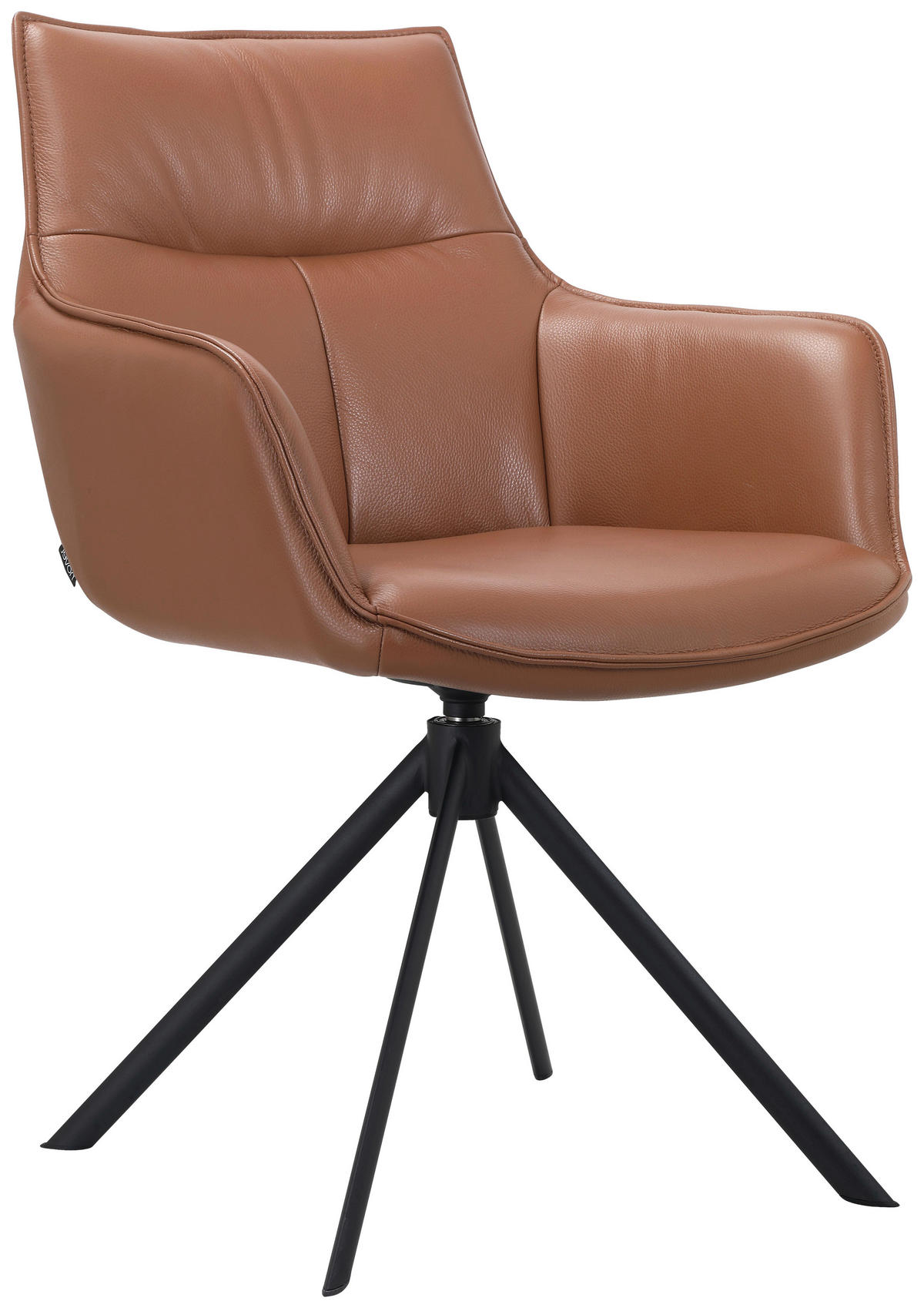 ARMLEHNSTUHL  in Eisen Echtleder pigmentiert  - Cognac/Schwarz, Design, Leder/Metall (60/89/63,5cm) - Novel