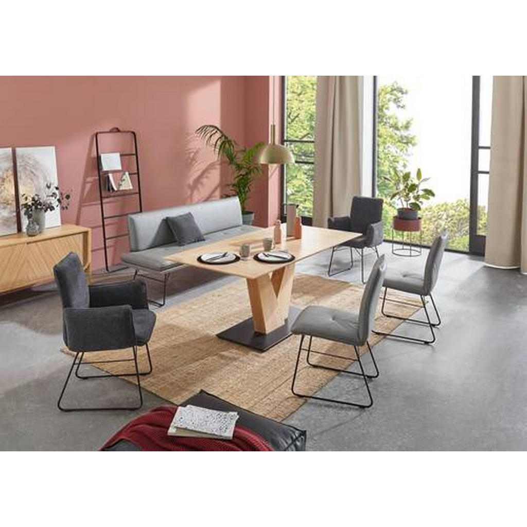 Thumbnail - Dieter Knoll Esstisch, Eiche Bianco, Holz, Holzwerkstoff, Asteiche, furniert, rechteckig, Bodenplatte, 90x75x180-220 cm,...