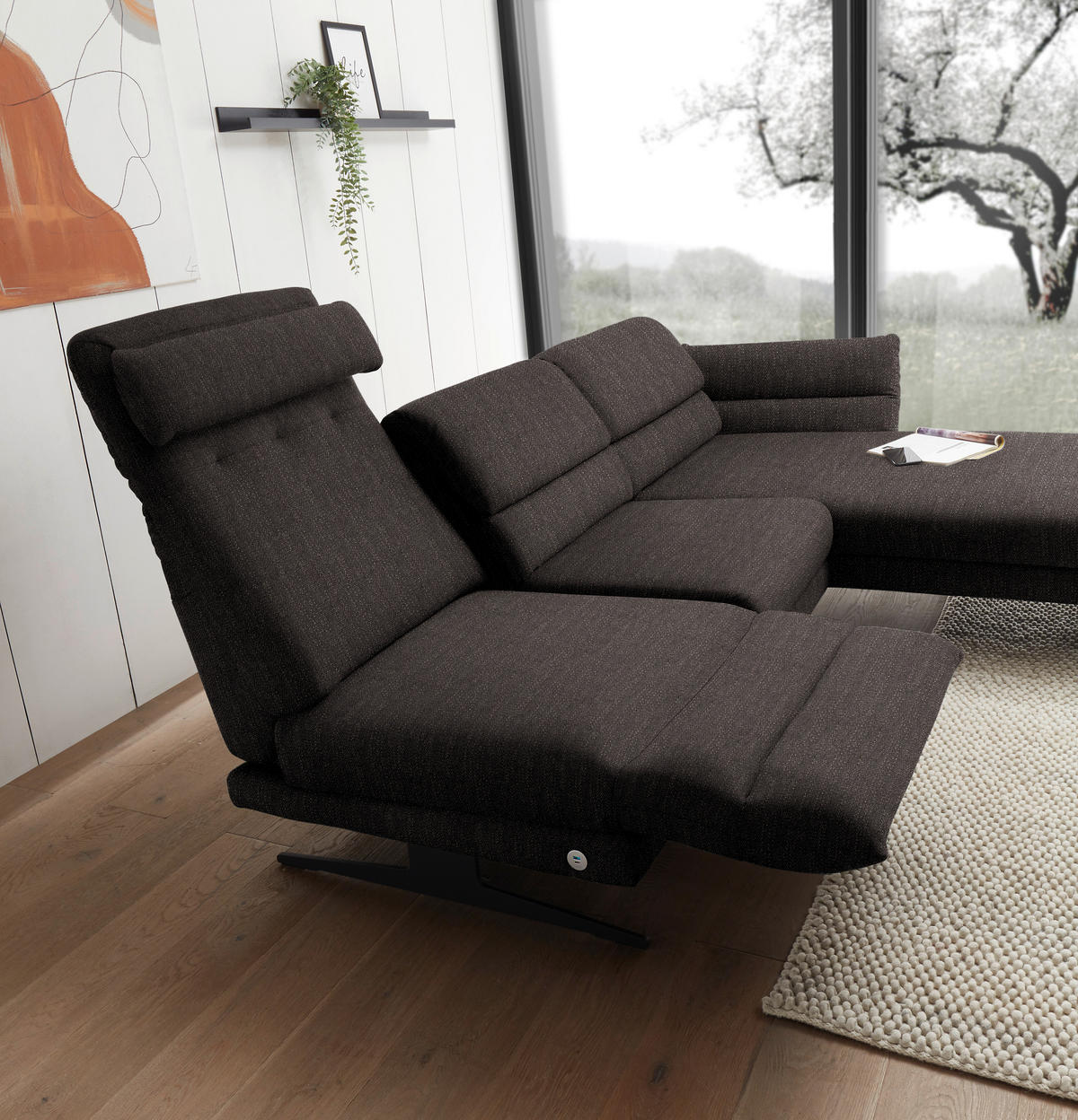 ECKSOFA in Flachgewebe Dunkelbraun  279-327/176-217 cm  - Dunkelbraun/Schwarz, Design, Textil/Metall (279-327/176-217cm) - Dieter Knoll