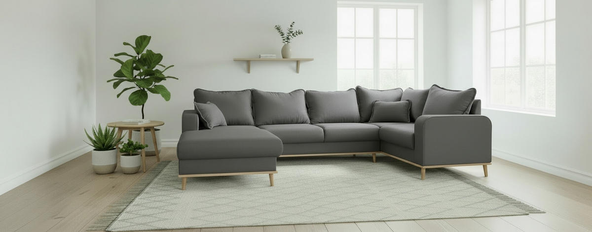 WOHNLANDSCHAFT Beata in Dunkelgrau  - Wengefarben/Dunkelgrau, Design, Holz/Textil (170/296/167cm) - Livetastic