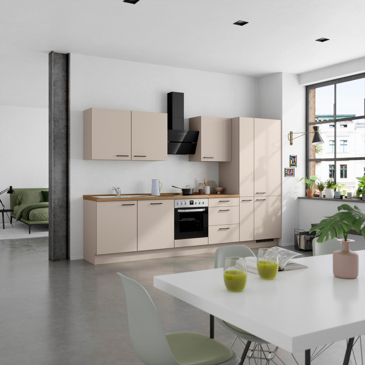 KÜCHENLEERBLOCK 330 cm   in Eichefarben, Sandfarben  - Sandfarben/Eichefarben, MODERN, Holzwerkstoff/Metall (330cm) - Nobilia