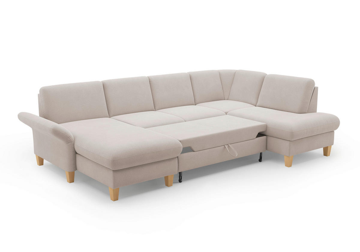 WOHNLANDSCHAFT Greige Flachgewebe  - Greige/Eichefarben, KONVENTIONELL, Holz/Textil (164/314/195cm) - Sit & More