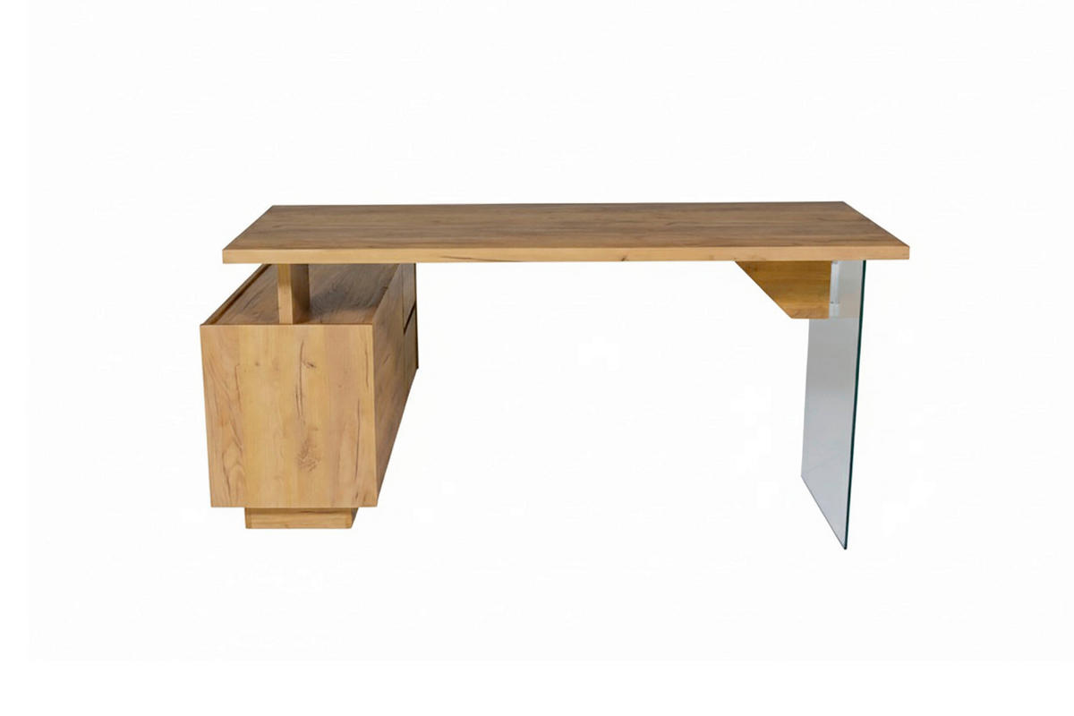 ECKSCHREIBTISCH 160/136/74 cm Eichefarben Stauraum, seitenverkehrt montierbar  - Eichefarben, Design, Glas/Holzwerkstoff (160/136/74cm) - MID.YOU