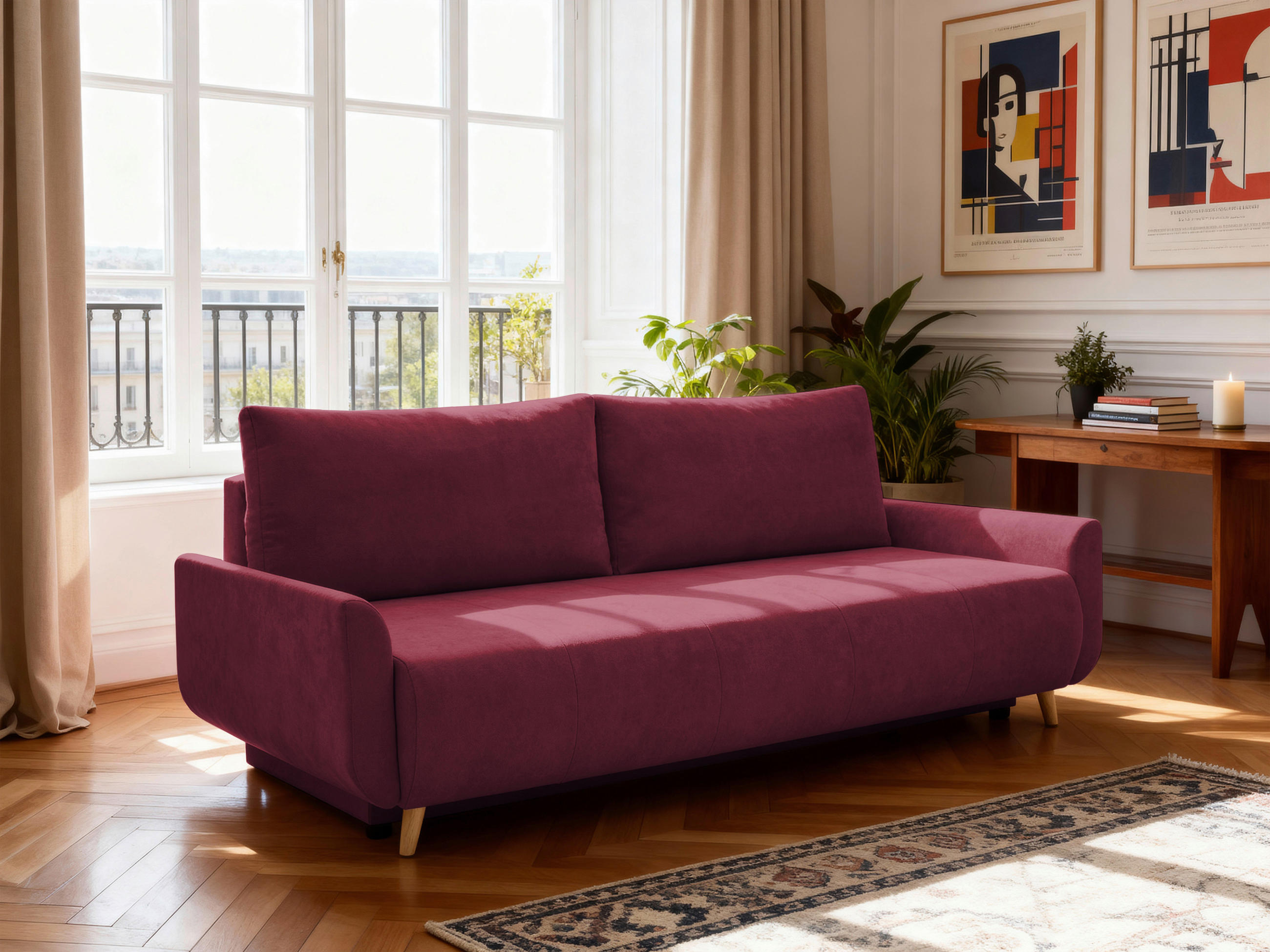 SCHLAFSOFA DUO Mikrofaser Bordeaux  inkl. Rückenkissen, Bettkasten, Schlaffunktion, Rücken echt  - Bordeaux/Naturfarben, Design, Textil (218/90/110cm) - P & B