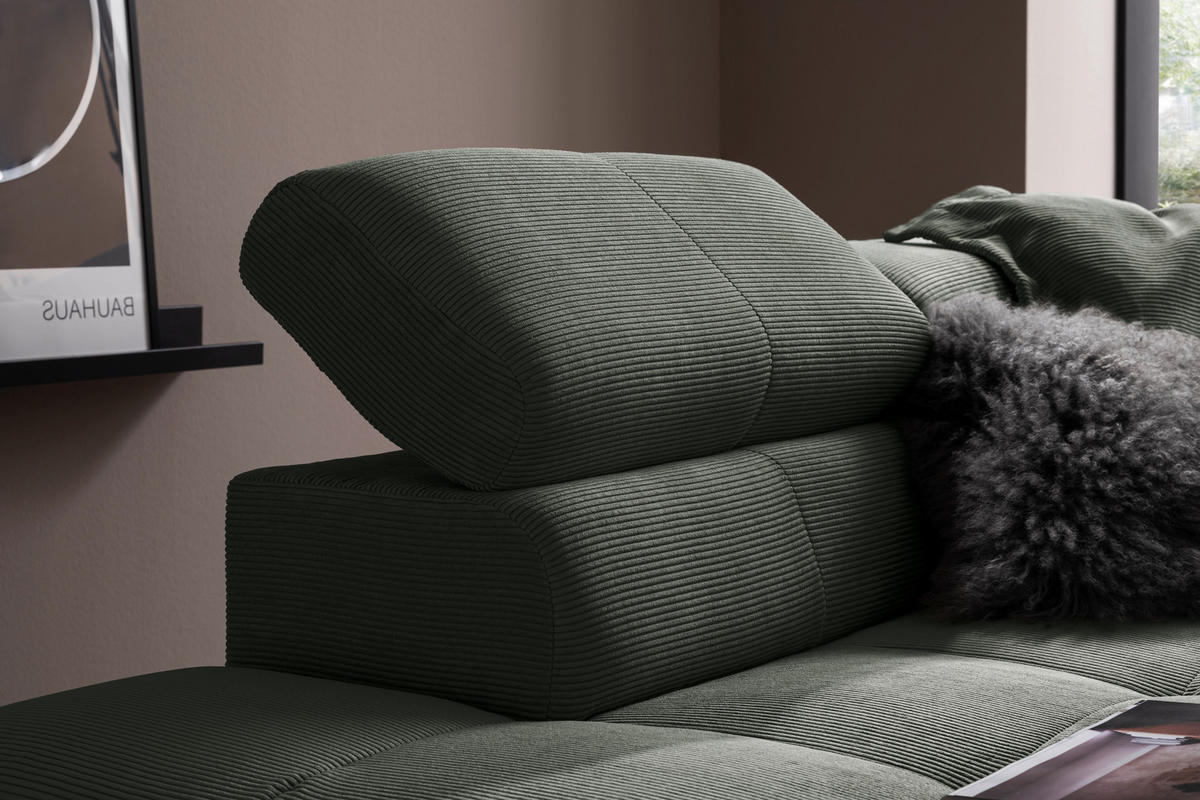 ECKSOFA in Feincord Olivgrün  - Schwarz/Olivgrün, Konventionell, Textil/Metall (219/311cm) - Hom`in