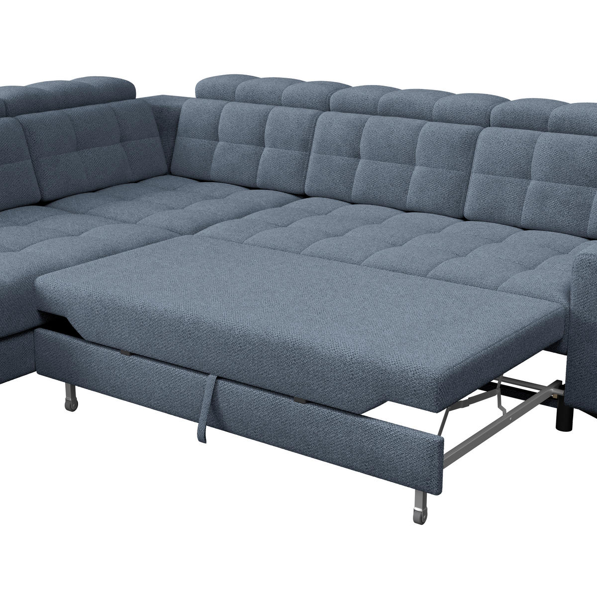 ECKSOFA BARLETTA NEW Blau Velours Bettkasten, Kopfteilverstellung, Sitztiefenverstellung, Liegefläche im Originalstoff  - Blau/Schwarz, ROMANTIK / LANDHAUS, Textil/Metall (228/289cm) - MID.YOU