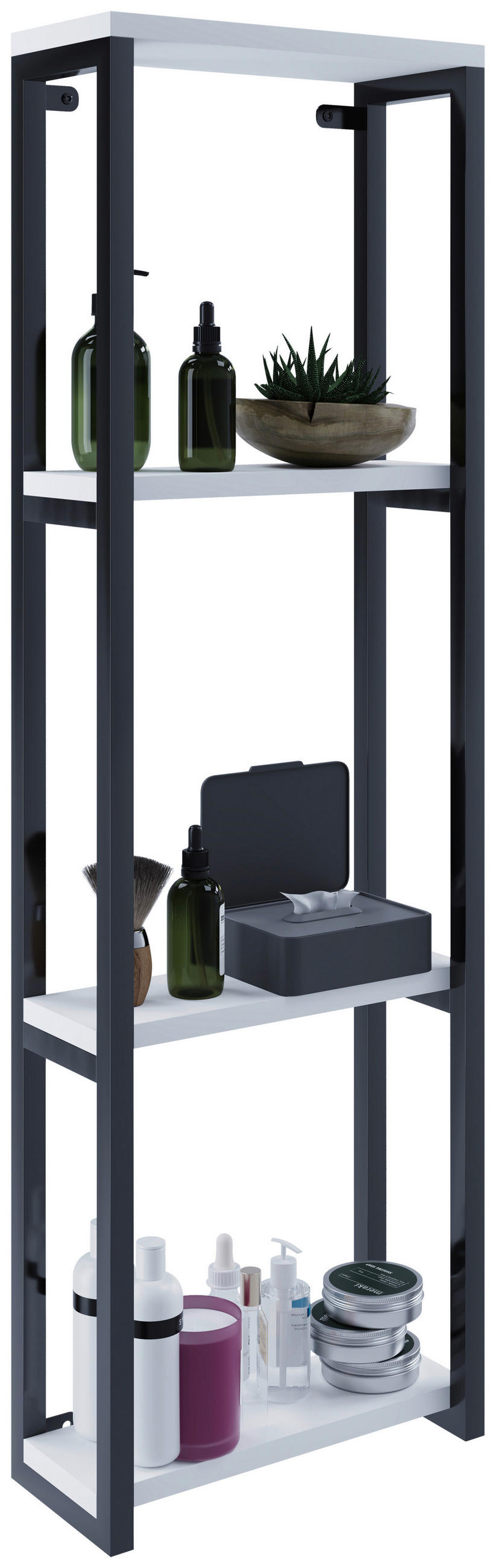 WANDREGAL 35/112/15 cm  - Schwarz/Weiß, MODERN, Holzwerkstoff/Metall (35/112/15cm) - MID.YOU