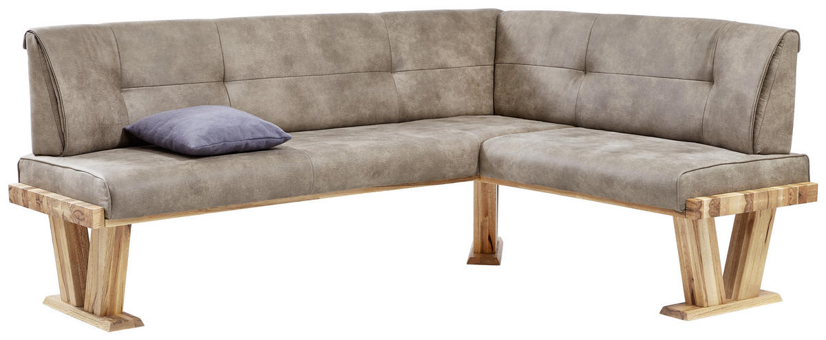 ECKBANK 205/155 cm Mikrofaser Eichefarben, Hellbraun Eiche massiv Holz   - Hellbraun/Eichefarben, Natur, Holz/Textil (205/155cm) - Valdera
