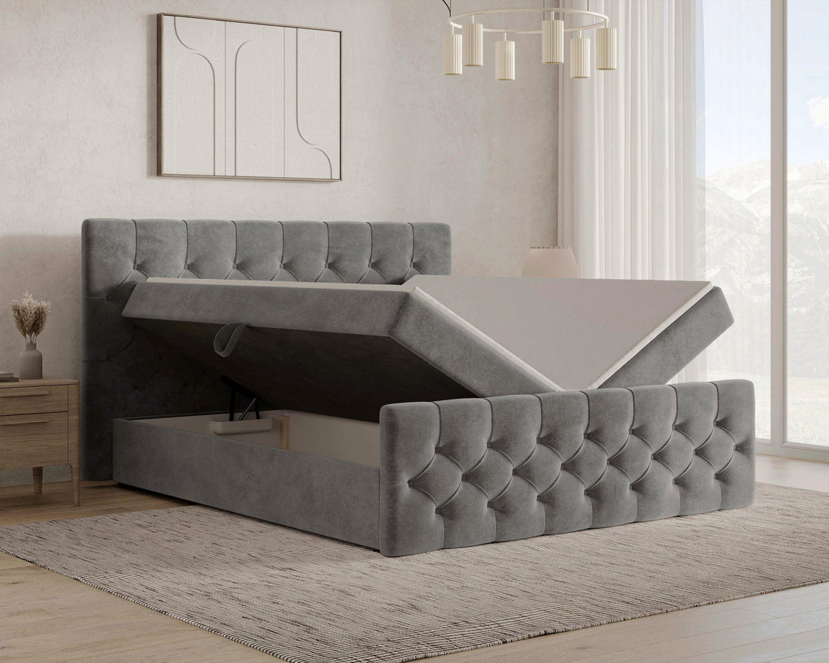 BOXBETT 140/200 cm  in Anthrazit  - Anthrazit/Schwarz, MODERN, Holz/Kunststoff (140/200cm) - MID.YOU